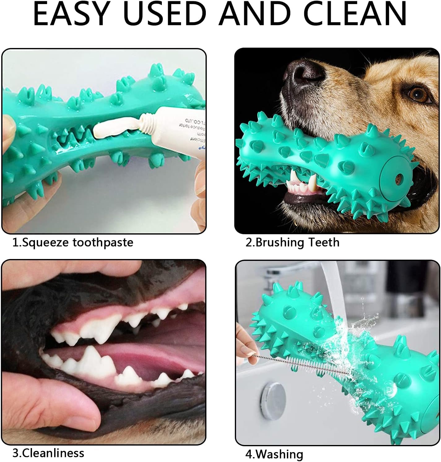 Dog Chew Toys for Large Medium Breed, 2 Pack Dog Toothbrush Clean Teeth Interactive Toys, Dog Squeaky and Rope Toys, Non-Toxic Natural Rubber Long Lasting Indestructible Dog Toys