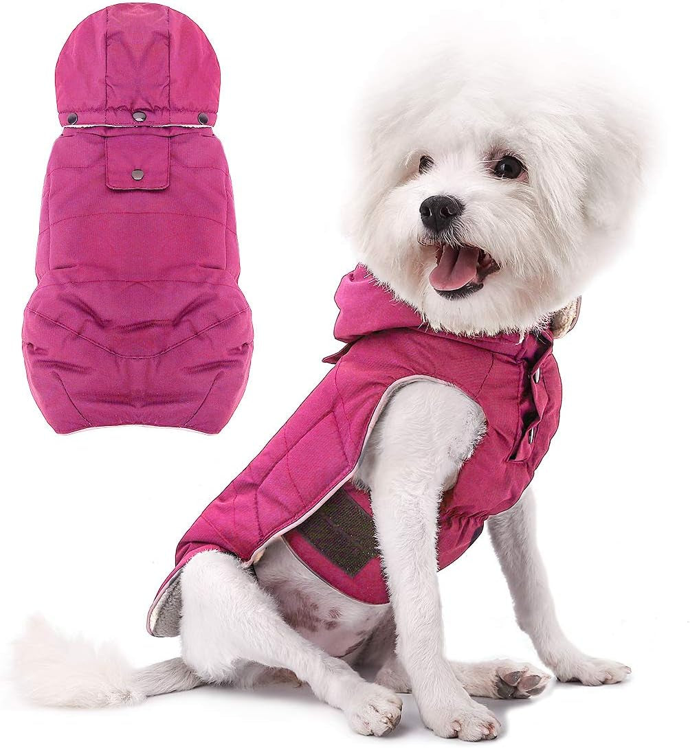 Warm Dog Jacket, Snowproof Windproof Waterproof Dog Winter Coat for Cold Weather - Soft Fleece Lining and Warm Thick Padded Dog Snow Coat with Detachable Hood for Puppy Small Medium Dogs