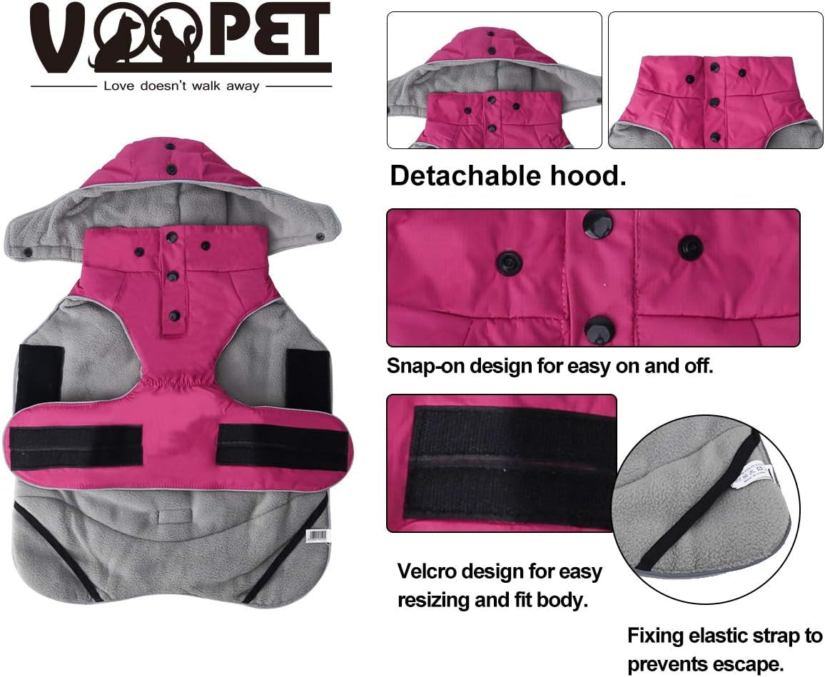 Warm Dog Jacket, Snowproof Windproof Waterproof Dog Winter Coat for Cold Weather - Soft Fleece Lining and Warm Thick Padded Dog Snow Coat with Detachable Hood for Puppy Small Medium Dogs